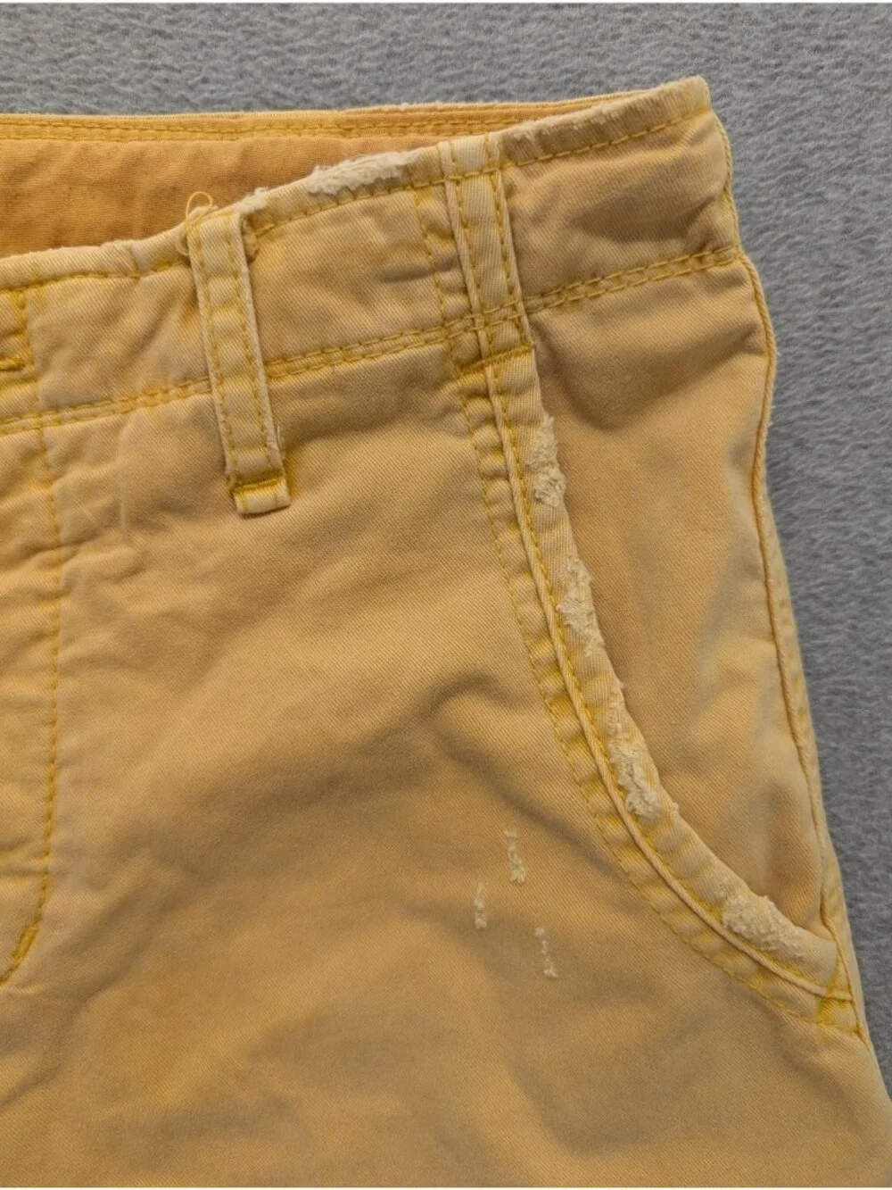 True Religion Shorts Mens 29 Yellow Chino Travis Distressed Raw Hem 15 in Inseam